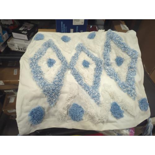 Set of 2 18x18 Inch Blue Cotton Woven Boho Throw Pillow Covers, Tufted Decorative Square Pillowcases Covers with Tassels for Couch Sofa Bed, Living Room Sofa, Farmhouse, 18x18 Inch Blue(2 pcs)