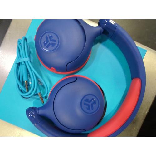 JLab JBuddies ANC 2 in 1 Wireless   Wired Kids Headphones, Active Noise Canceling and Be Aware Modes, Safe Volume Settings, 50  Hours Playtime, Adjustable, Blue/Red