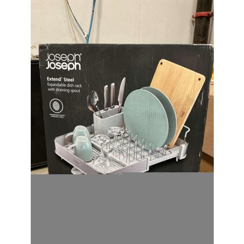 Joseph Joseph Extend Steel Expandable Dish Drying Rack with Removable Cutlery Holder Swivel Draining Spout, Stainless Steel