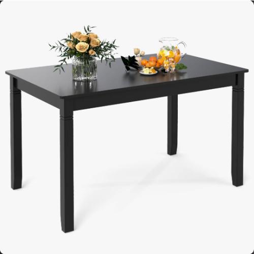 Black Wooden Dining Table for 4 People w/ Rubber Wood Legs Rectangular Table
