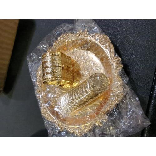 NH 24K Gold Plated Wedding Unity Coins with Tray and Treasure Box, Classic Arras Ceremony Souvenirs, Beautiful Gift Set Marriage Matrimoniales (San Benito)