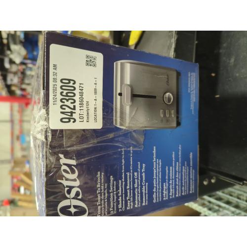 Oster 2-Slice Toaster Stainless Steel With Extra-Wide Slots: Reheat & Bagel Functions, 800W, Spot Clean