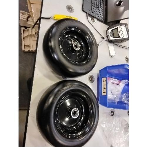11x4.00-5” NHS Flat Free Lawn Mower Tire and Wheel with 3/4 or 5/8 Bushings, 3.4-4-4.5-5 Centered Hub, Smooth Tread Tire for Zero Turn Mowers, 2 Pack