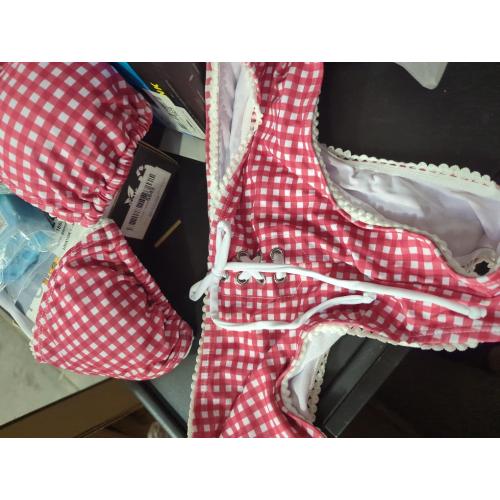 Size M Women's 2 Piece Plaid Bikini Set Gingham Halter String Triangle Bathing Suit Cheeky Swimshorts Swimsuits