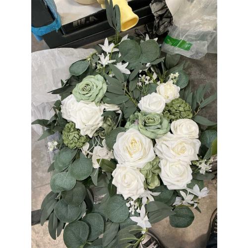 Artificial Wedding Arch Flowers for Wedding Sign,Set of 2 for Wedding Welcome Ceremony Sign,Faux Floral Swags,Wedding, Banquet and Reception Backdrop Floral Decoration (White)