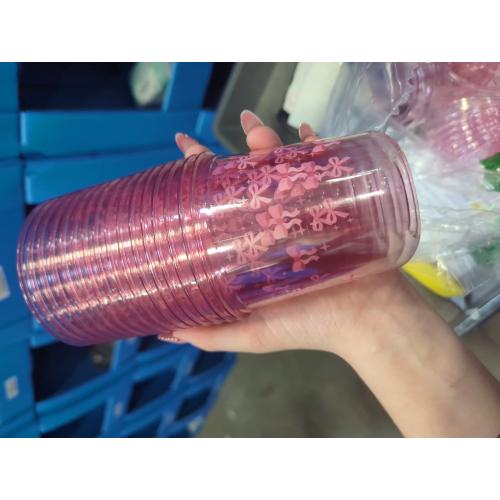60 Pcs 12 oz Plastic Stemless Wine Glasses Party Disposable Clear Cups for Birthday Baby Shower(Pink Bow Style)