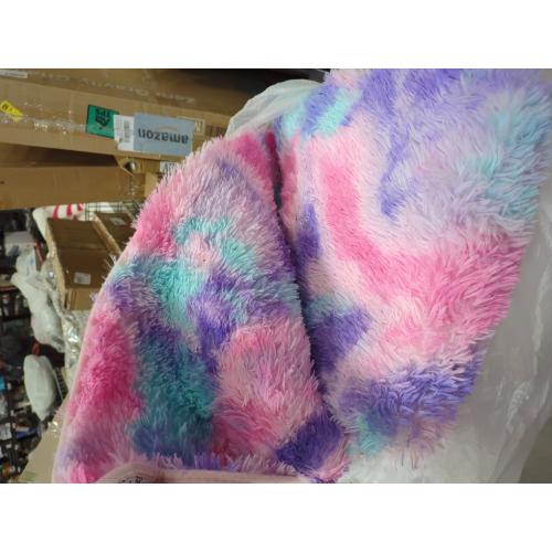 LOCHAS Luxury Fluffy Rainbow Area Rug for Girls Bedroom 4x6, Soft Fuzzy Kids Rugs for Bedroom Boys Playroom, Cute Colorful Tie Dye Princess Carpet for Nursery Living Room Home Decor, Pink/Purple