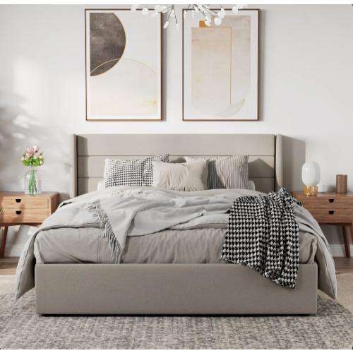 Braya Hydraulic Lift Up Storage Upholstered Platform Bed Light Gray