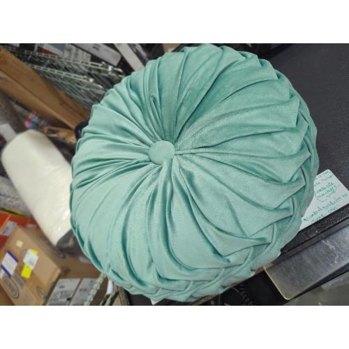 Round Throw Pillow Velvet Home Decoration Soft Pleated Pumpkin Round Floor Cushion for Couch Chair Bed Car Decorative (Light Green14inch)