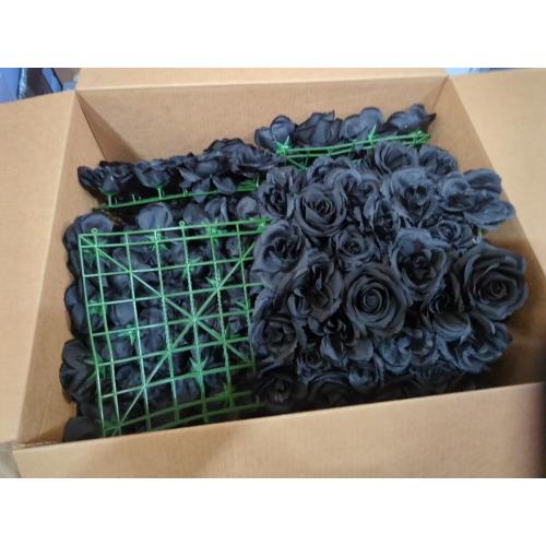 Black Silk Rose Flower Panels Wall, 12 Pcs Artificial Flowers Decoration for Welcome Table, Party, Anniversary, Church Wall, Stage Background, 25x25cm