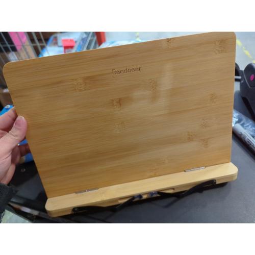 Readaeer Bamboo Book Stand, Large Book Holder with 6 Adjustable Height, Foldable Cookbook Stand Desktop Document Holder for Kitchen & Office (13.4 x 9.3 Inch)