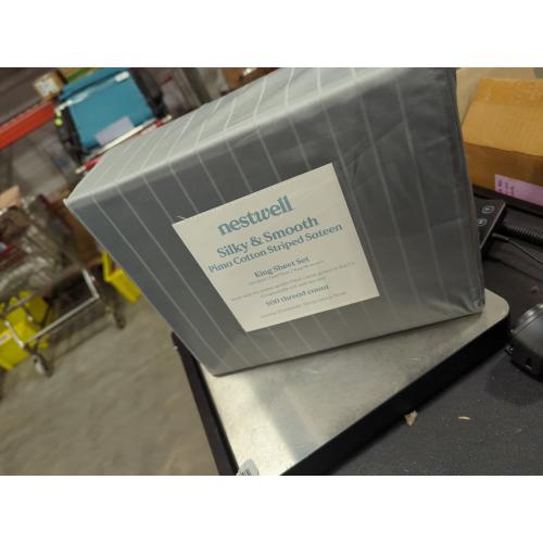 Nestwell Pima Cotton 500-Thread-Count King Sheet Set in Sharkskin Stripe