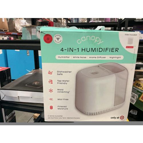 Canopy Bedside Humidifier 2.0, White, 36 HR Run Time, 2.5L Capacity - Reading Light & White Noise - Alleviate Symptoms of Allergies, Flu, Cold, Dry Skin - Humidifier, Filter, Power Cord & Adapter