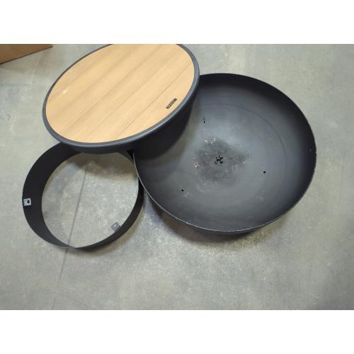 DENKOE Iron Fire Pit Table with Lid, Extra Thick and Heavy Duty Fire Bowl, Deep Round Firepit for Outdoor Bonfire Gatherings, Wood Burning Firepits for Outside Patio, Modern Outdoor Fire Pits