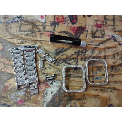 SUPOIX Compatible with Apple Watch Band 44mm   Case, Women Jewelry Bling Diamond Metal Bands & 2 Pack Protective Cover Cases for iWatch Series 6/5/4(Silver/44mm)