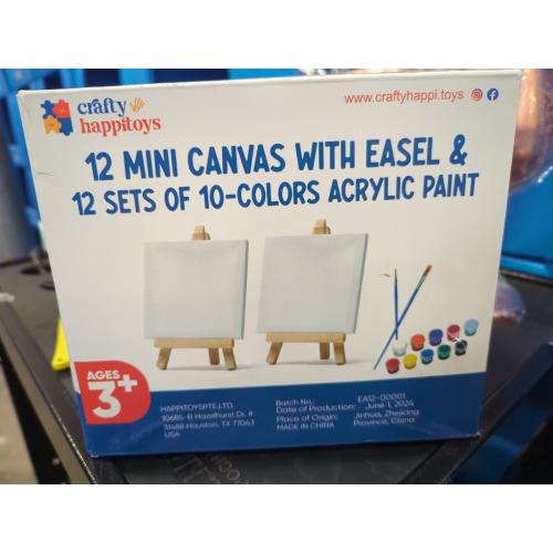 12 Pack 8 * 10In Canvas Boards for Painting, Mini Painting Canvas Kits with 24 Brushes & 12 Paint Trays & 12 * 12 Colors Acrylic Paint 12 Easel,Sip and Paint Kit for Adults & Kids Party