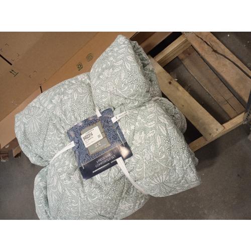 Lush Decor Floral Jacobean Gauze Jacquard Duvet Cover 3 Piece Set King Sage - Floral Duvet - Green Bedding Set - Vintage & Coquette Decor