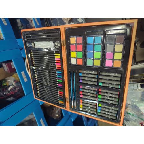 US 80 Piece Deluxe Artist Studio Creativity Set Wood Box Case - Art Painting, Sketching Drawing Set, 24 Watercolor Paint Colors, 24 Oil Pastels, 24 Colored Pencils, 2 Brushes, Starter Kit