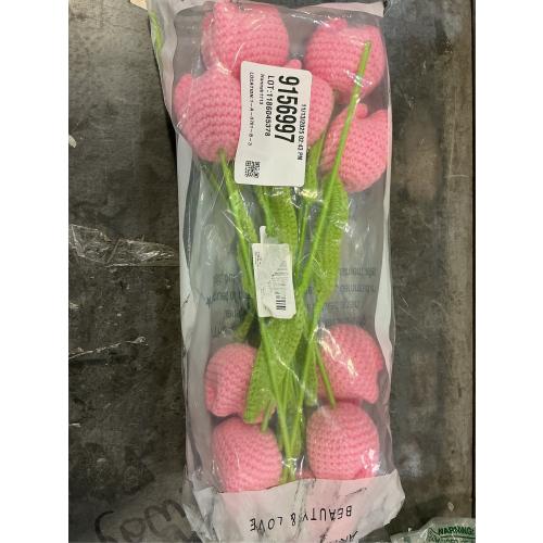 Emivery Crochet Flower Bouquet, 7pcs Knitted Artificial Tulip Flowers Bouquet Pink Handmade Crocheted Finished Fake Flower Tulip for Valentine's Mother's Teacher's Day Gift
