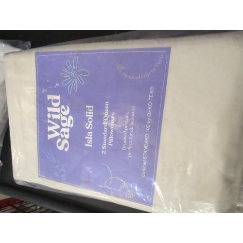 Wild Sage Brushed Cotton Percale 300-Thread-Count Standard/Queen Pillowcase in Coconut Milk