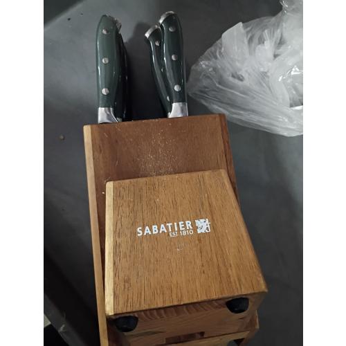 Sabatier 10-Piece Edgekeeper Stainless German Steel Cutlery Set (brown and green)