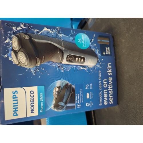 Philips Norelco Shaver 3600 Series, Wet and Dry Electric Shaver, P-Cap, Travel Pouch, Storm Blue, Model S3243/91