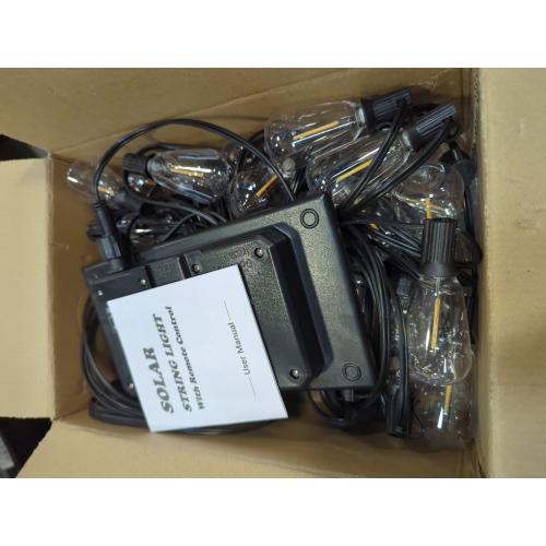 Black Stright Solar Powered String Light 100FT with Remote Control 8 Light Modes, Weatherproof Shatterproof ST38 LED Bulb 30 Sockets for Backyard Porch Cafe, Large Solar Panel