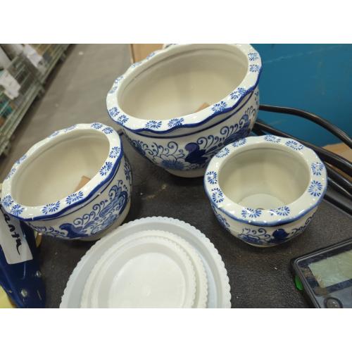 Blue and White Planters, Succulent Pots Ceramic Plant Pots Indoor with Drainage for Home Décor - Set of 3