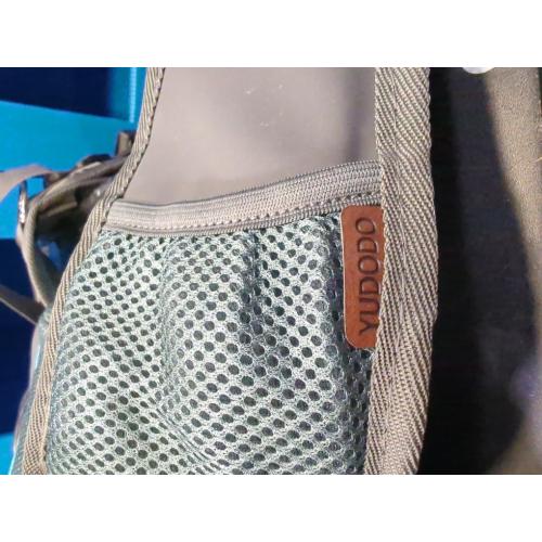 Size Large Grey and Cyan YUDODO Pet Sling Carrier for Small Dogs & Cats – Hands-Free Puppy Carrier with Safety Hook, Large Zipper Pocket, Soft Breathable Mesh, Adjustable Strap & Reflective Strip (Cyan 1.0 L)