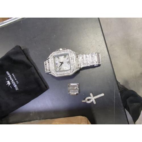 Halukakah Men’s Watch - The King - 18K Gold/Platinum Plated, 40MM Square Dial, Iced Out Wristband, with Cuban Link Chain Necklace and Bracelet Set Optional, Comes in Giftbox