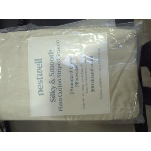 Nestwell Pima Cotton 500-Thread-Count 2 Standard/Queen Pillowcases in Birch Stripe