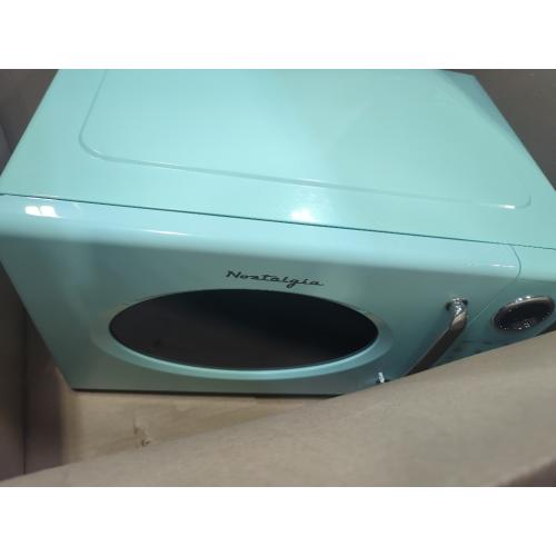 Color Blue Nostalgia Retro Microwave Oven - 0.7 Cu Ft, 700-Watt Countertop Size with Glass Turntable, Child Safety Lock, 8 Auto-Cook Programs, Digital Clock - Aqua