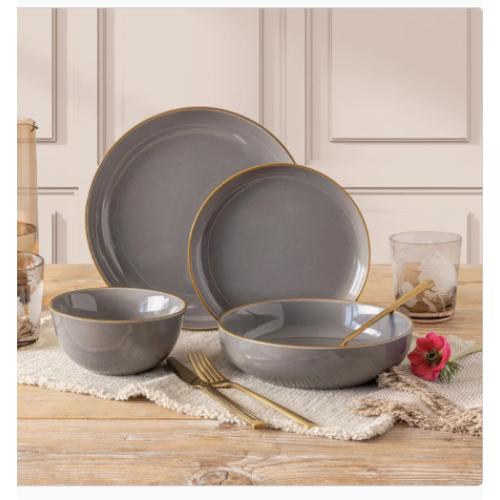 Over&Back Options 16-Piece Dinnerware Set of Plates & Bowls - Speckled Grey