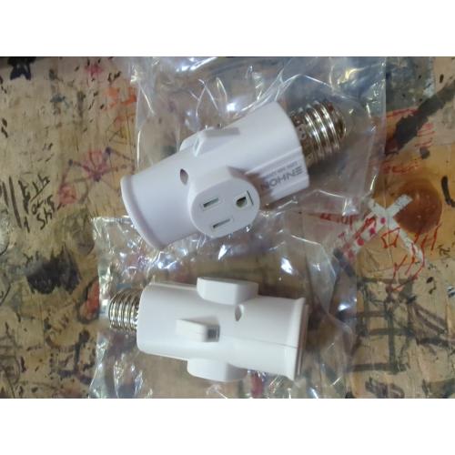 Enhon 2 Pack Light Socket Outlet Adapter, 2/3 Prong Light Socket to Plug Adapter, E26/E27 Heat Resistant Lamp Bulb to 2/3 Prong Plug Outlet Splitter Converter for Garage Porch Indoor Outdoor