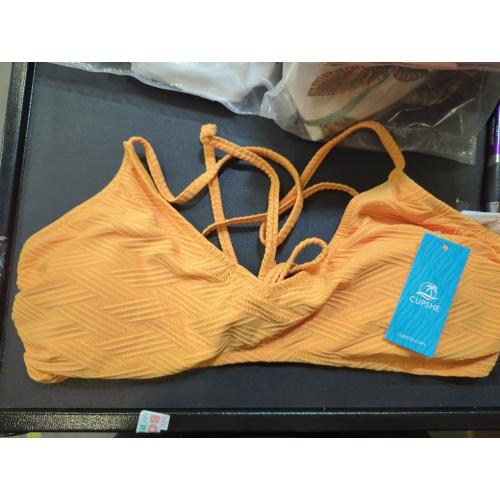 Size L..CUPSHE Bikini Top for Women Bathing Suit Criss Cross Self Tie Spaghetti Straps V Neck