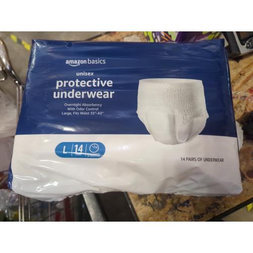 Amazon Basics Unisex Protective Underwear, Overnight Absorbency, Large, 14 Count, (1 Pack of 14)