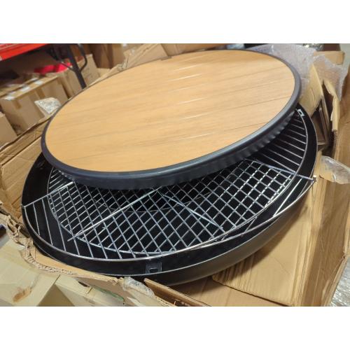 32 Inch Round Fire Pit Table with Fire Pit Grill, Extra Thick, Heavy Duty Fire Bowl, Deep Outdoor Firepit, Wood Burning Firepits for Outside Patio, Backyard Fire Pits, Large BBQ Pit