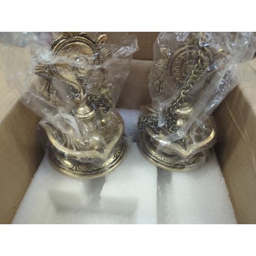 Size 25.75 StonKraft - Pair of Brass Hanging Diya, Oil Lamp, Lamp for Home and Office (Hanging Length 25.75)