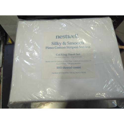 Nestwell Pima Cotton 500-Thread-Count California King Sheet Set in White Stripe