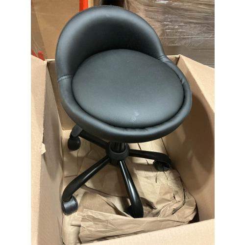 KKTONER Rolling Stool with BackRest Height Adjustable Round Chair with Wheels Swivel Drafting Work PU Leather stools Small (Black)