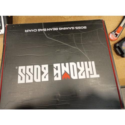 Throne Boss Gaming Bean Bag Chair Cover for Adults with High Back, Red – Large Floor Gaming Chair Cover, Easy to Clean Fabric, Large Pockets, Headphone Hanger, Requires 350 Liters Polystyrene Beans