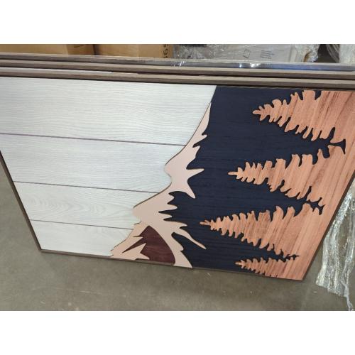 Framed Textured Wood Mountain Wall Art for Living Room, Large 3 Piece 3D Wood Farmhouse Artwork for Walls, Boho Landscape Mountain Forest Sun Wall Art Decor for Bedroom Office Hallway, 24x36 Inch