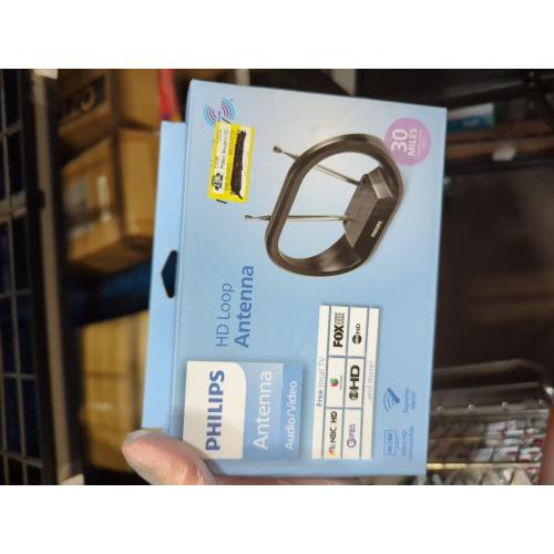Philips Indoor TV Antenna Rabbit Ears for Local Channels, 15 Inch Extendable Dipoles, 4K 1080P VHF UHF, Tabletop Antenna, Digital HDTV Antenna, Smart TV, 4ft Coaxial Cable, Black, SDV7114A/27