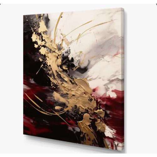 Gold and Red Fluid Fusion I - Abstract Wall Art
