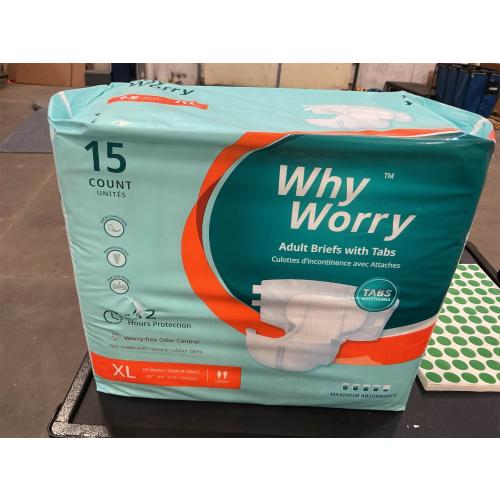 WhyWorry Adult Diapers with Tabs, Disposable Incontinence Briefs for Women & Men with Maximum Absorbency, Adult Briefs for Incontinence Overnight, Odor Control, Unisex, XLarge, 15 Count