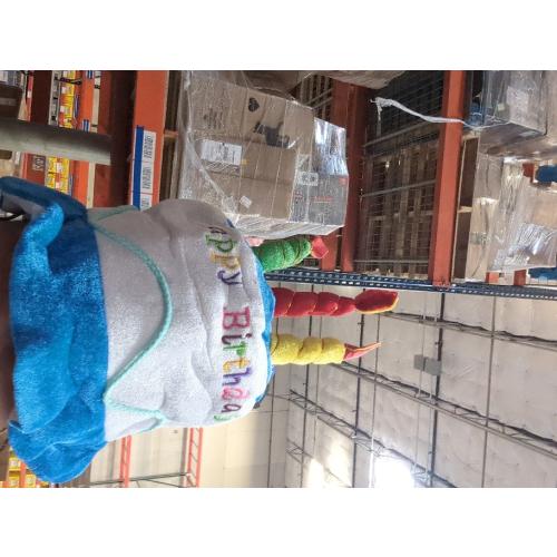 Novelty Place Blue Plush Happy Birthday Cake Hat - Unisex Adult Size Fancy Dress Party Hats - Perfect as Party Favors, Costume Accessories - Cake & 5 Multicolor Candles