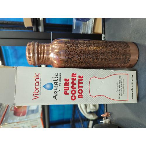 34oz Aquatic DARK EMBOSSED Ayurvedic Copper Water Bottle 34oz - Pure Copper Bottle for Sports, Fitness, Yoga - Natural Health Benefits - Made in India