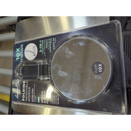 Folding Hand Held 10x Magnification Mirror