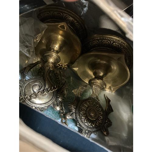 StonKraft - Pair of Brass Hanging Diya, Oil Lamp, Lamp for Home and Office (Hanging Length 25.75)