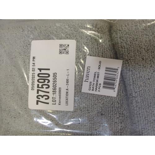 Harbor Mist Grey 3 Pack Haven Organic Cotton Terry Bath Towel in Harbor Mist Grey